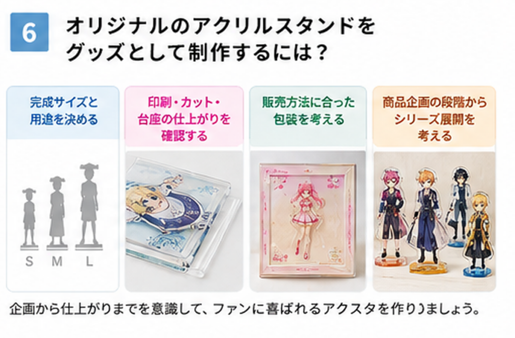 オリジナルアクリルスタンドのサイズ、印刷、カット、包装、シリーズ展開の制作ポイント